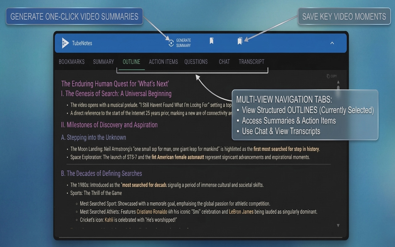 TubeNotes panel open on a YouTube video